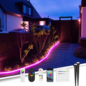 2 meter RGB neon led flex midi recht – complete set neon verlichting met grondspiezen