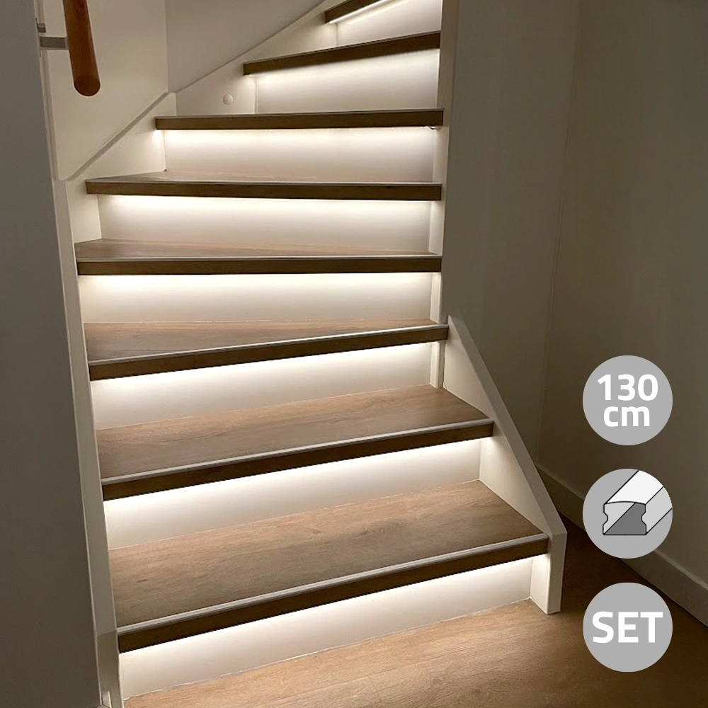 Led trapverlichting set premium – led strip set met profiel – helder wit 130 cm - Afbeelding 2