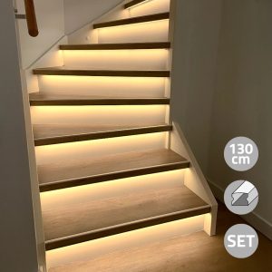 Led trapverlichting set premium – led strip set met profiel – warm wit 130 cm