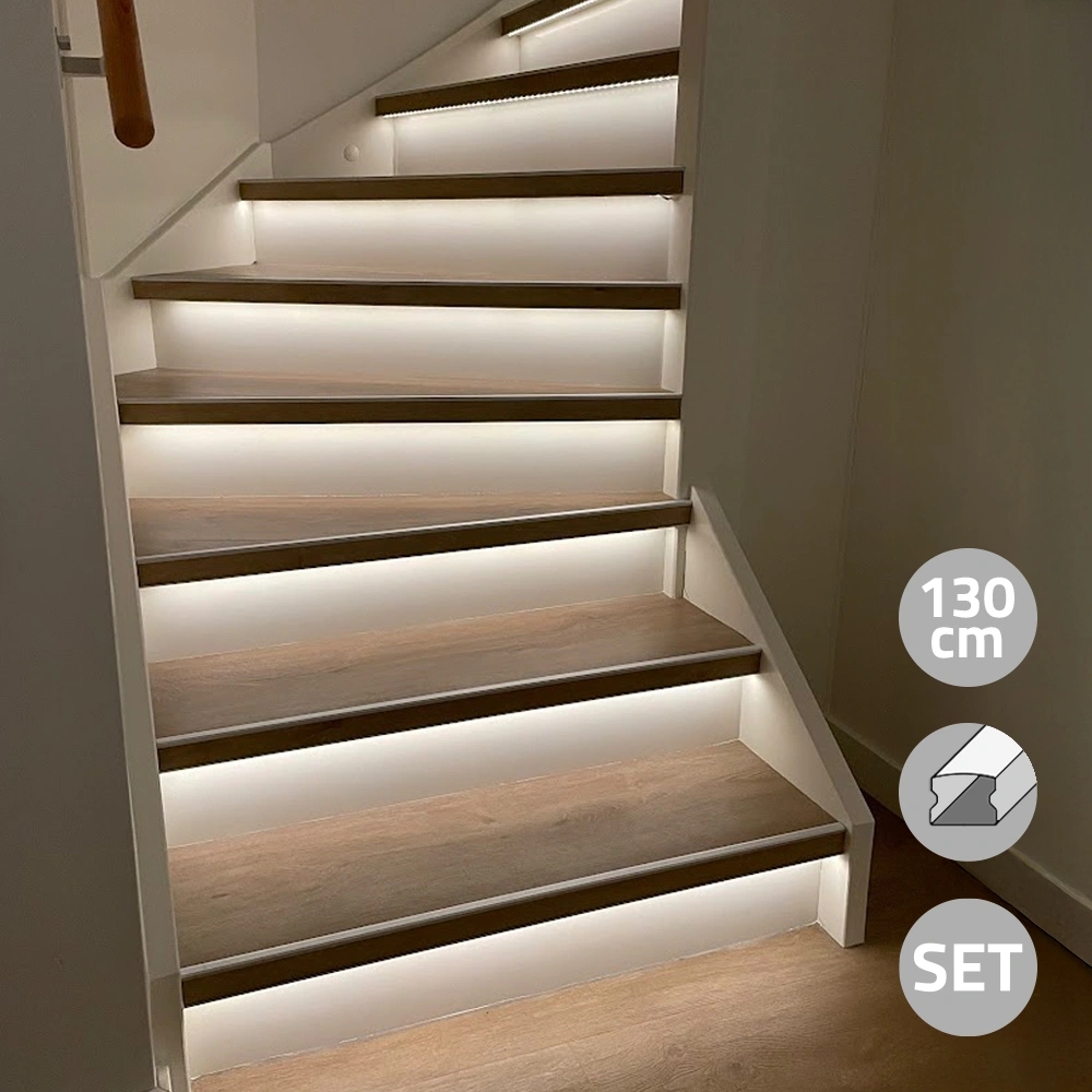 Trapverlichting led strip helder wit 130 cm – complete set inclusief profiel - Afbeelding 2