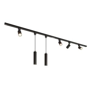 Taros Railverlichting Pakket – Recht – 2x 1 m rail – 4 railspots – 2 hanglamp – Excl. Lichtbron – IP20 – Modulair – 230V