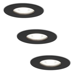 Set van 3 Bari LED inbouwspots – 4 Watt 345 Lumen – 6500K daglicht wit – GU10 – Dimbaar – Rond – IP64 Waterdicht – Zwart – Voor binnen, buiten en badkamer