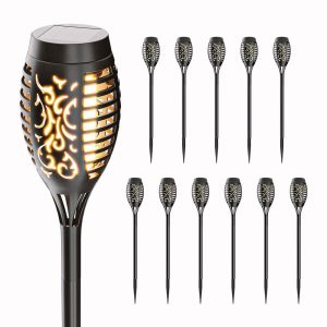 Set van 12 Avon – Solar tuinfakkels – Met realistisch vlameffect – Incl. schemerschakelaar – 2200K warmwit – IP65 waterdicht – 50 centimeter hoog