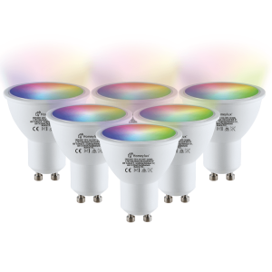 6x Smart GU10 spot – 38° – 5,5 Watt 345 lumen – RGBWW – Wifi & Bluetooth – Bestuurbaar via app – Google Home, Amazon Alexa en Siri – Smart lamp