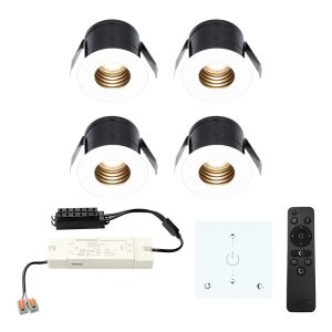 Set van 4 Betty LED Mini Inbouwspots met Trafo en Muurdimmer – 12 Volt 3 Watt 140 lumen – Dimbaar – Plat 37mm – 2700K – IP44 waterdicht – Wit